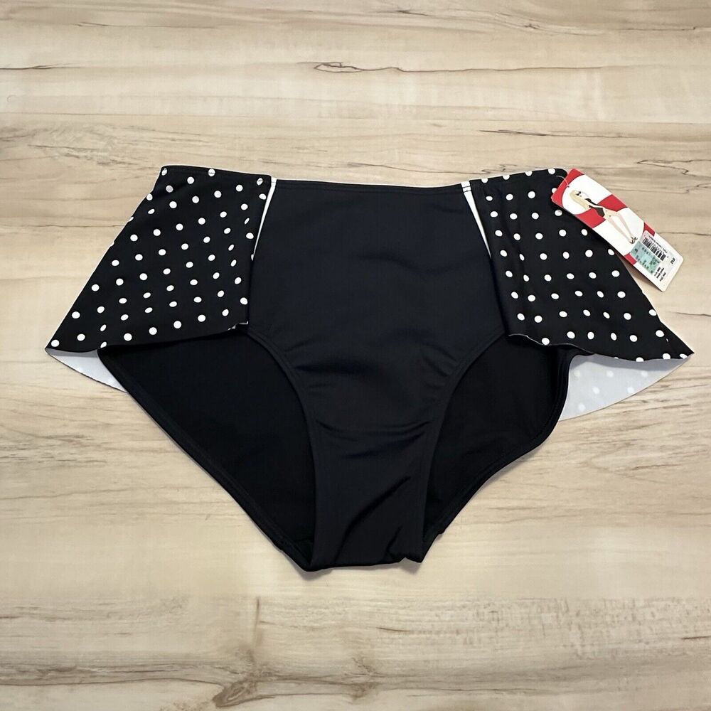 Spanx Shaping Suit Flirty Skirted Bottoms Black White Polka Dots Ruffle Sz 8 New